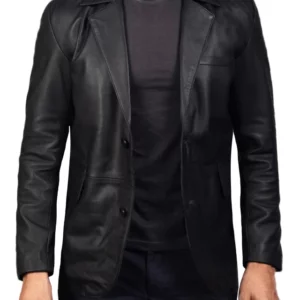 Men Black Genuine Leather Blazer