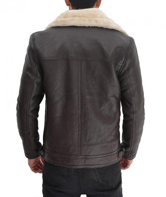 Mens Asymmetrical Faux Shearling Leather Jacket
