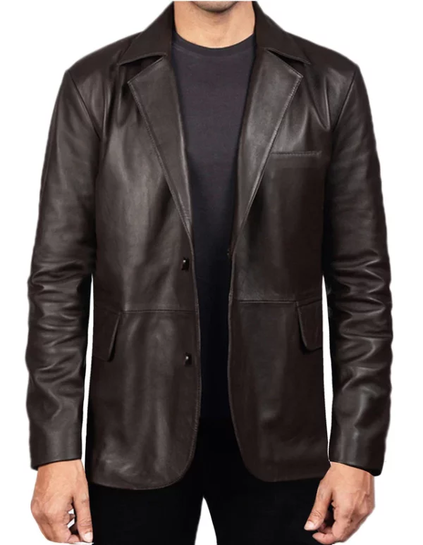 Men's Brown Genuine Leather Blazer