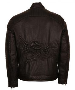 Men’s Black Skull With Wings Road Rebel Leather Biker Jacket
