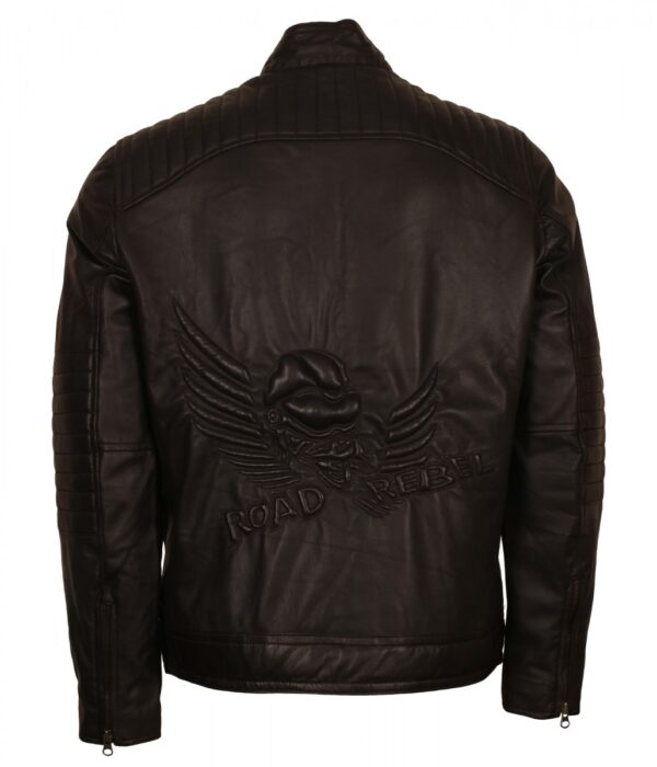 Men’s Black Skull With Wings Road Rebel Leather Biker Jacket
