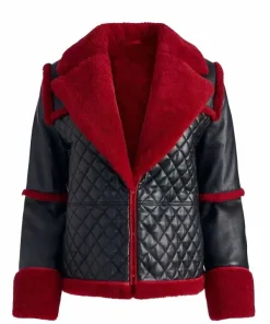 Women’s Aviator B3 Black Leather Red Shearling Pilot Style Jacket