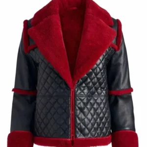 Women’s Aviator B3 Black Leather Red Shearling Pilot Style Jacket