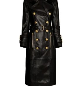 womens double breasted leather trench coat