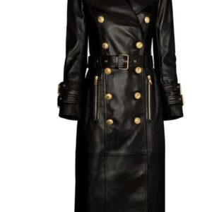 womens double breasted leather trench coat