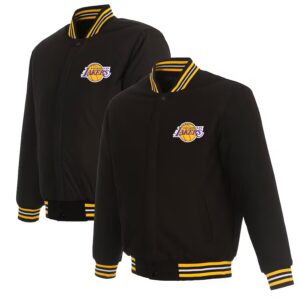 Men's Los Angeles Lakers Black Reversible Embroidered Wool Full-Snap Jacket