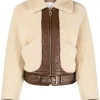 Women’s Beige Brown Shearling Leather Bomber Jacket