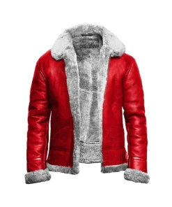 Men's B3 Christmas Santa Claus Red Leather Shearling Jacket