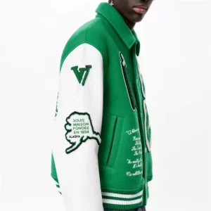 Louis Vuitton Bomber Green White Varsity Leather Jacket