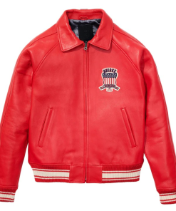 Men’s Red Real Bomber American Flight Icon Leather Jacket