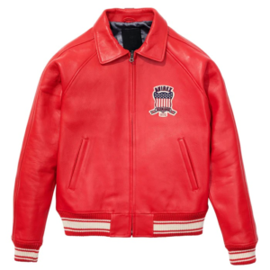 Men’s Red Real Bomber American Flight Icon Leather Jacket
