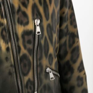 Men's Leopard Print Leather Bomber Leather Jacket