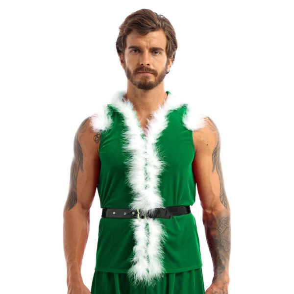 Men's Velvet Hooded Waistcoat Christmas Santa Claus Cosplay Costume Xmas Vest