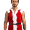 Men's Xmas Vest Velvet Hooded Christmas Santa Claus Waistcoat