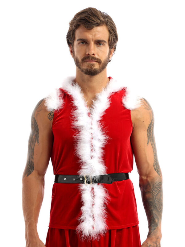 Men's Xmas Vest Velvet Hooded Christmas Santa Claus Waistcoat