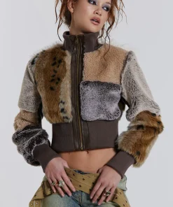 Tyla bomber London faux fur patchwork jacket