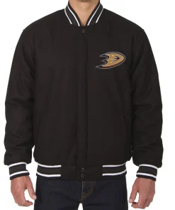 Anaheim Ducks Bomber Black Wool Jacket